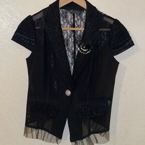 Vintage elegant lace mesh sleeve less blazer